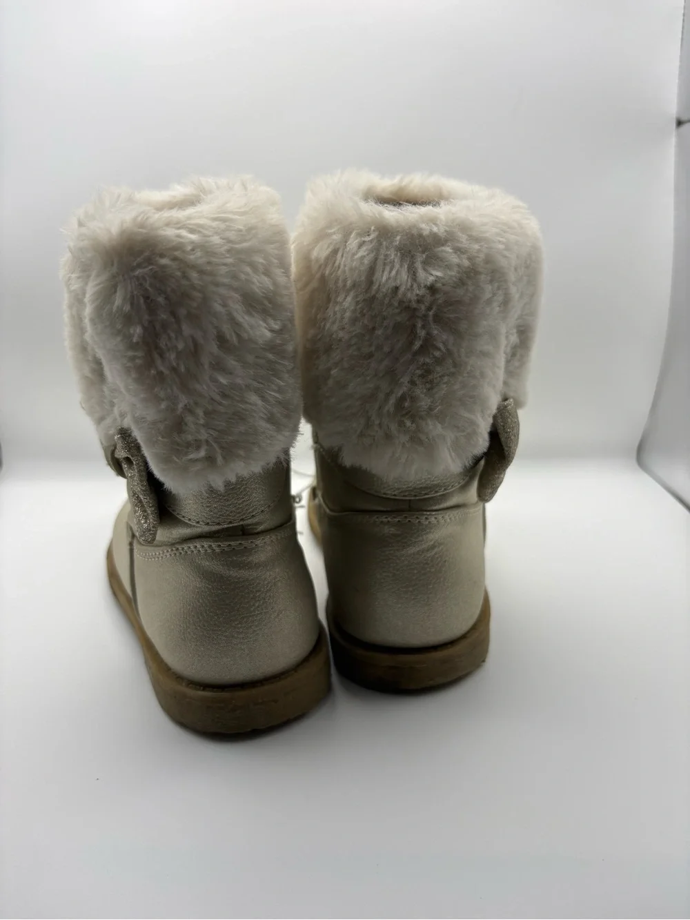 Rachel Shoes Metallic Gold Faux-Fur Cuff Kids Boots with Bow
